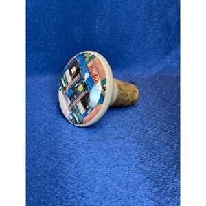 Porcelain Bottle Stopper with Bistro Cafe Design